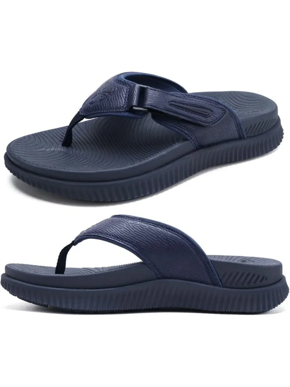 Men Dark Blue Adjustable Thick Athletic Cushion Orthotic Flip Flops Sandal Shoes